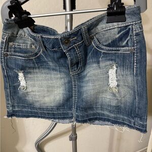 YMI Blue Distressed Mini Skirt